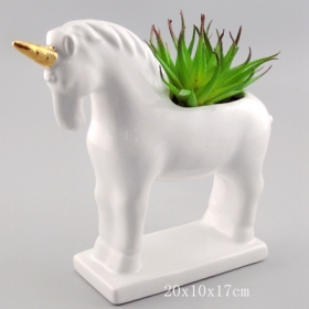 Unicorn Succulent Planter with Gold Painted Horn
