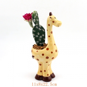 милый керамический жираф плантатор с цветами