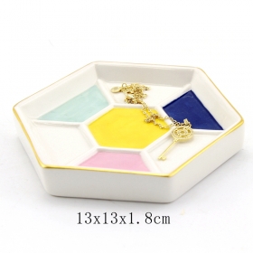 керамическая ювелирная посуда шестиугольная золотая оправа