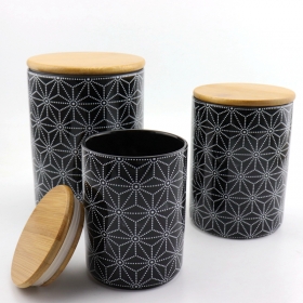 контейнер для хранения керамической муки комплект из 3-х черных цветов с бамбуковым верхом
